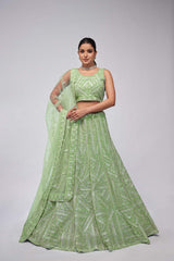 Green Soft Net Embroidered Lehenga Set