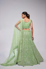 Green Soft Net Embroidered Lehenga Set