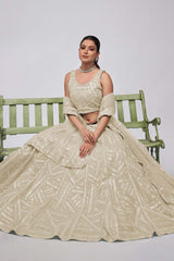 Ivory Soft Net Embroidered Lehenga Set