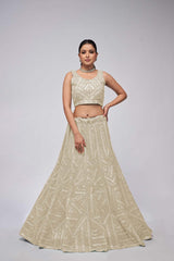 Ivory Soft Net Embroidered Lehenga Set