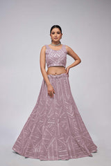 Mauve Soft Net Embroidered Lehenga Set