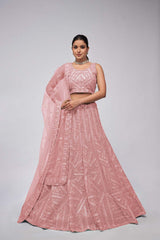 Pink Soft Net Embroidered Lehenga Set