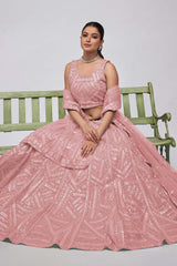 Pink Soft Net Embroidered Lehenga Set