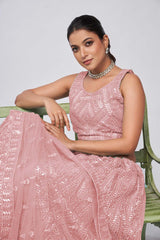 Pink Soft Net Embroidered Lehenga Set