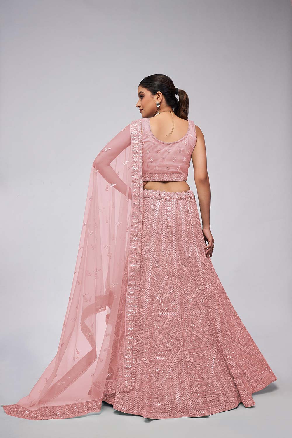 Pink Soft Net Embroidered Lehenga Set