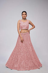 Pink Soft Net Embroidered Lehenga Set