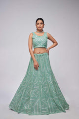 Sky Blue Soft Net Embroidered Lehenga Set