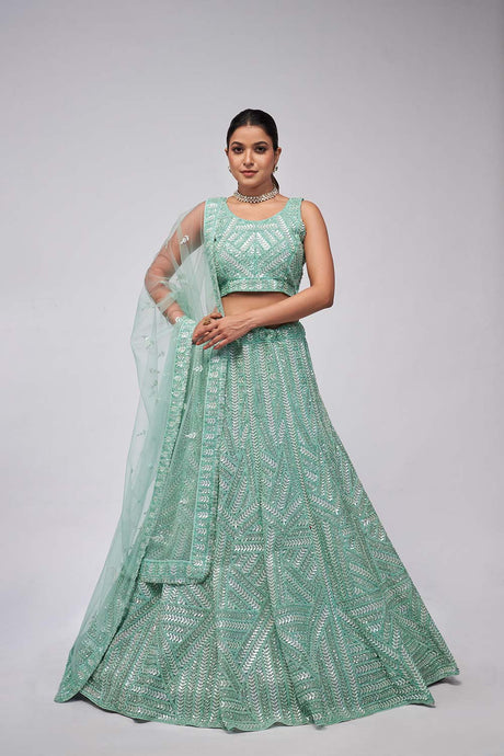 Sky Blue Soft Net Embroidered Lehenga Set