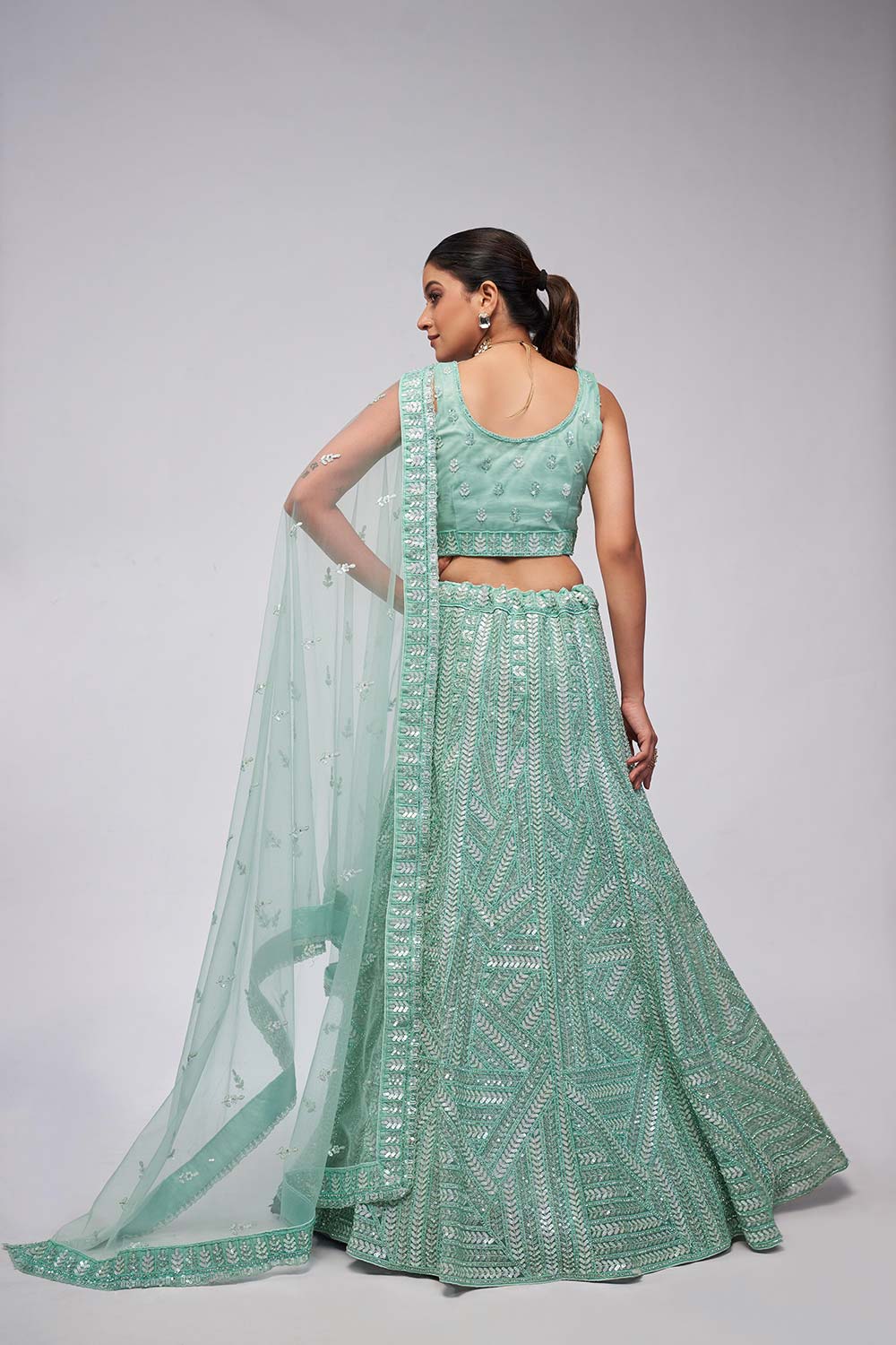 Sky Blue Soft Net Embroidered Lehenga Set