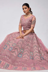 Dusty Mauve Soft Net Embroidered Lehenga Set