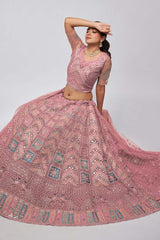 Dusty Mauve Soft Net Embroidered Lehenga Set