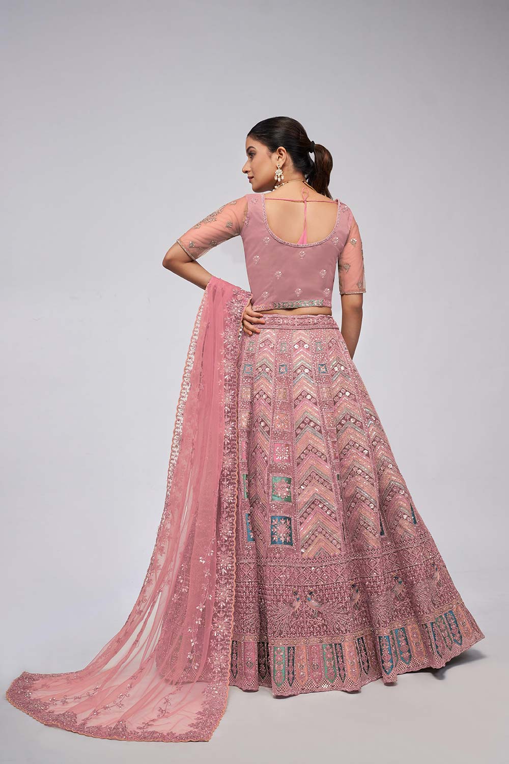 Dusty Mauve Soft Net Embroidered Lehenga Set