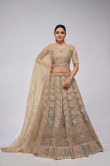 Golden Soft Net Embroidered Lehenga Set