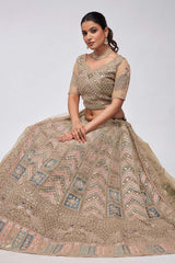 Golden Soft Net Embroidered Lehenga Set