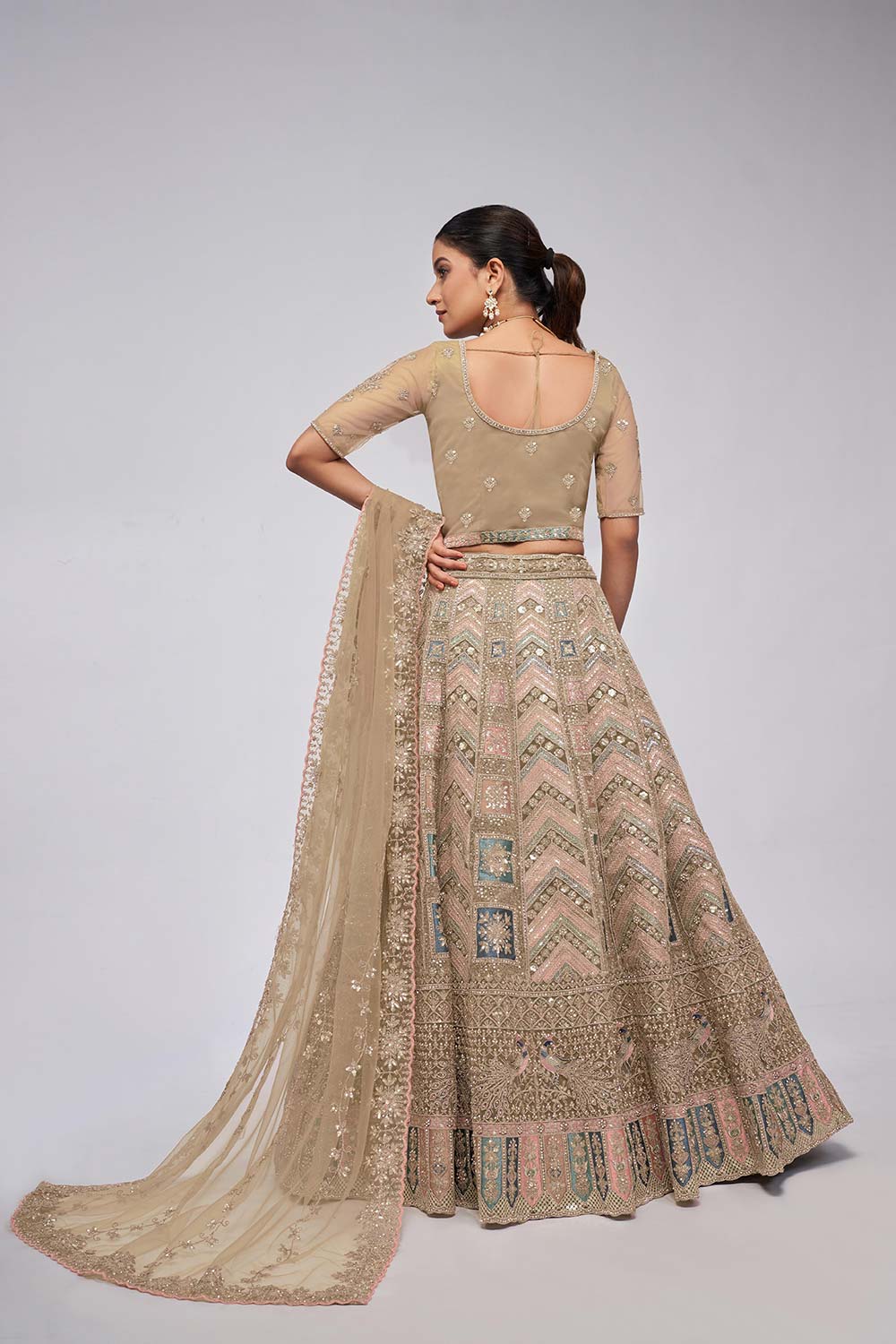 Golden Soft Net Embroidered Lehenga Set