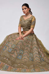 Green Soft Net Embroidered Lehenga Set