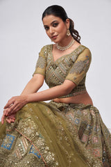 Green Soft Net Embroidered Lehenga Set