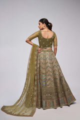 Green Soft Net Embroidered Lehenga Set