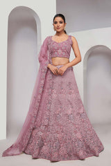 Mauve Soft Net Embroidered Lehenga Set