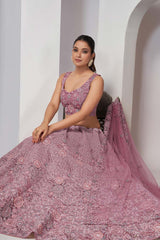 Mauve Soft Net Embroidered Lehenga Set