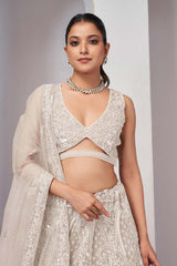 Ivory Soft Net Embroidered Lehenga Set