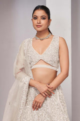 Ivory Soft Net Embroidered Lehenga Set