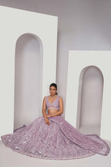 Mauve Soft Net Embroidered Lehenga Set