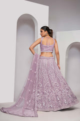 Mauve Soft Net Embroidered Lehenga Set