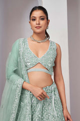 Sky Blue Soft Net Embroidered Lehenga Set