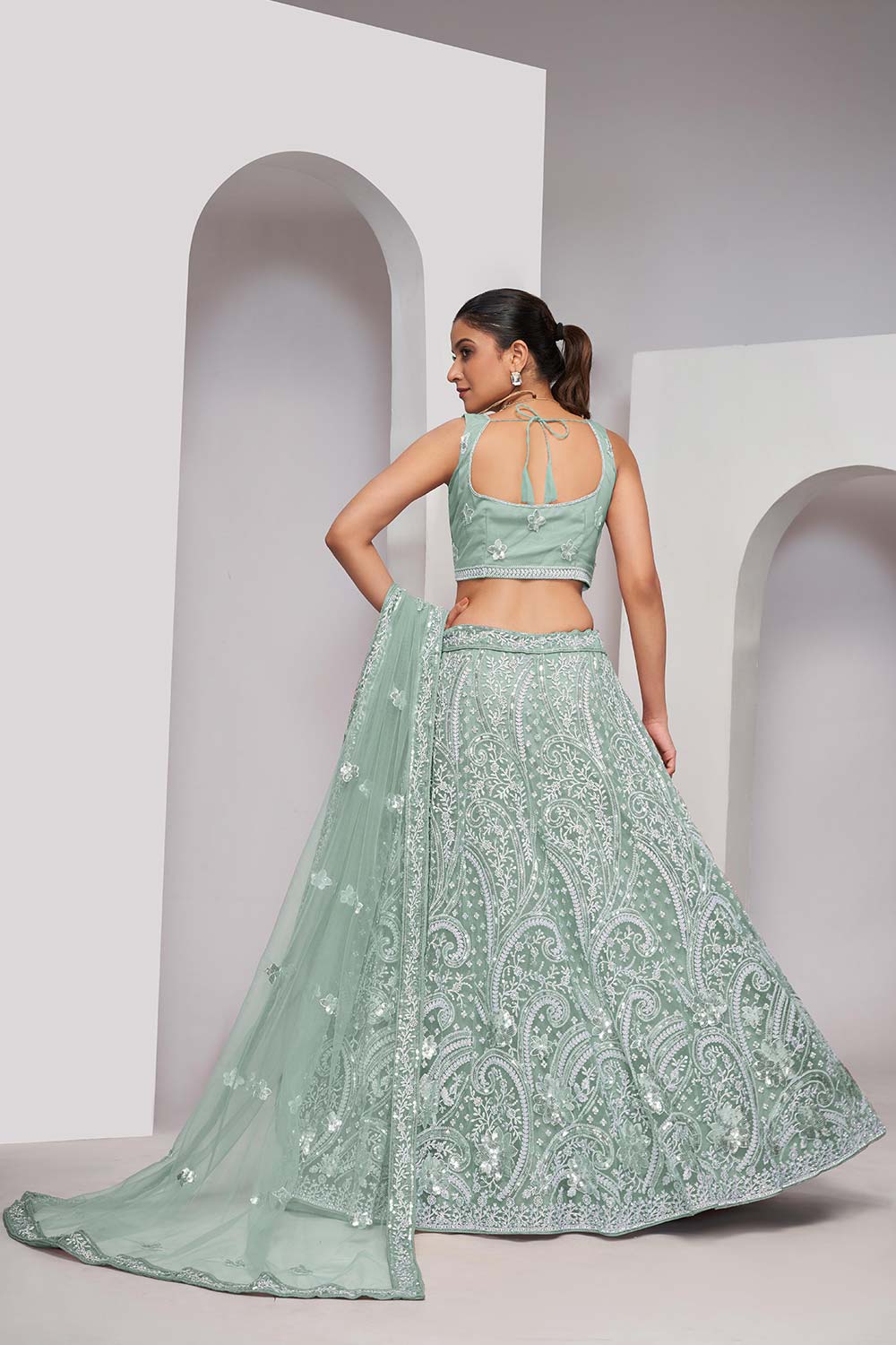 Sky Blue Soft Net Embroidered Lehenga Set