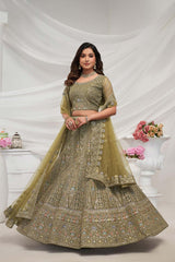 Green Soft Net Embroidered Lehenga Set