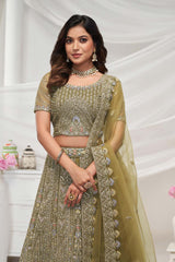 Green Soft Net Embroidered Lehenga Set