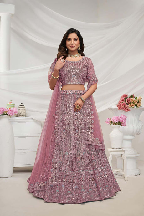 Mauve Soft Net Embroidered Lehenga Set