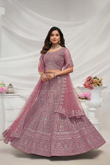 Mauve Soft Net Embroidered Lehenga Set