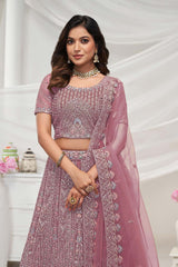 Mauve Soft Net Embroidered Lehenga Set