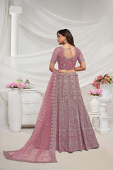 Mauve Soft Net Embroidered Lehenga Set