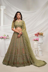 Green Soft Net Embroidered Lehenga Set