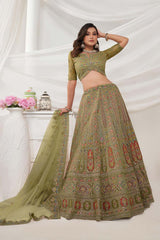 Green Soft Net Embroidered Lehenga Set