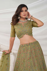 Green Soft Net Embroidered Lehenga Set