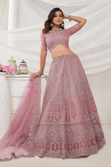 Mauve Soft Net Embroidered Lehenga Set