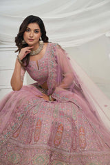 Mauve Soft Net Embroidered Lehenga Set