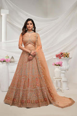 Musturd Soft Net Embroidered Lehenga Set