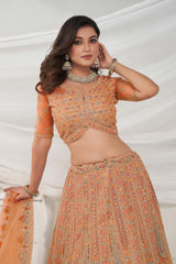 Musturd Soft Net Embroidered Lehenga Set