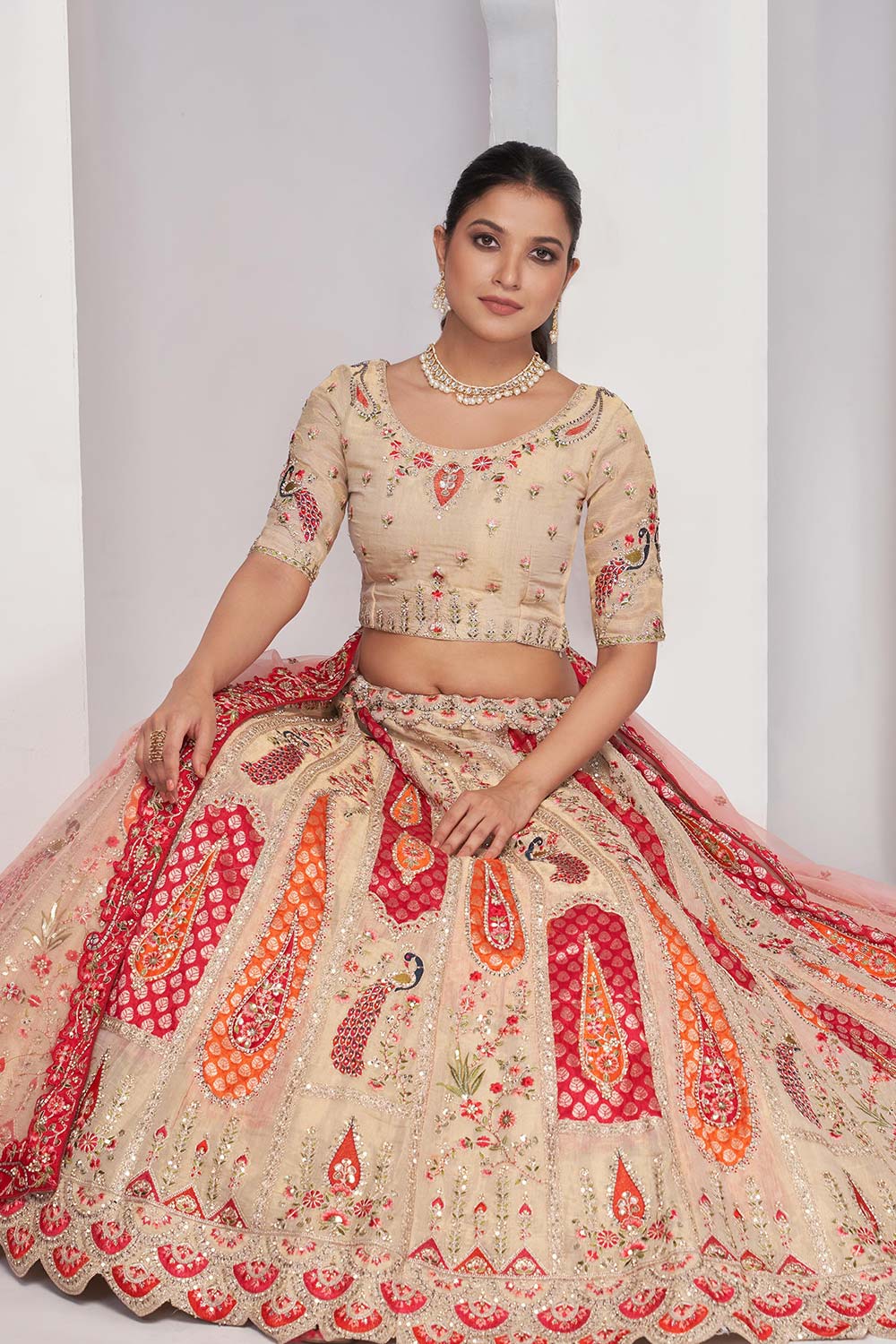 Pink Orgenza silk  Embroidered Lehenga Set