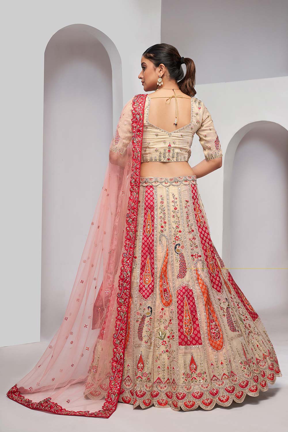 Ivory Orgenza silk  Embroidered Lehenga Set