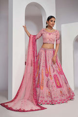 Pink Orgenza silk  Embroidered Lehenga Set