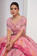 Pink Orgenza silk  Embroidered Lehenga Set