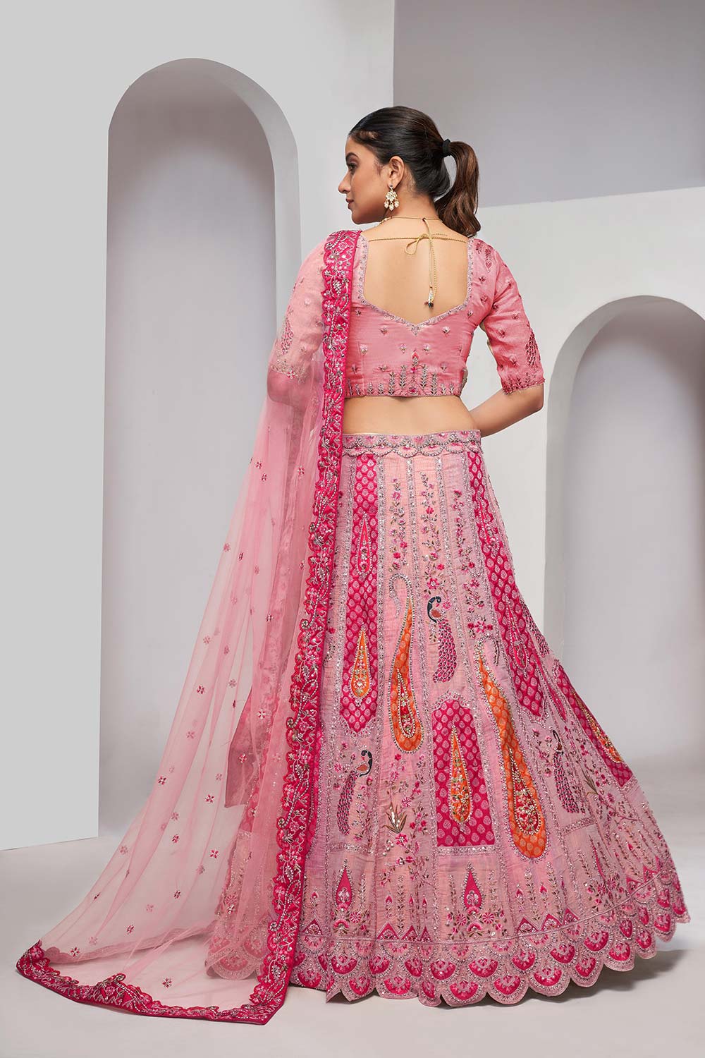 Pink Orgenza silk  Embroidered Lehenga Set