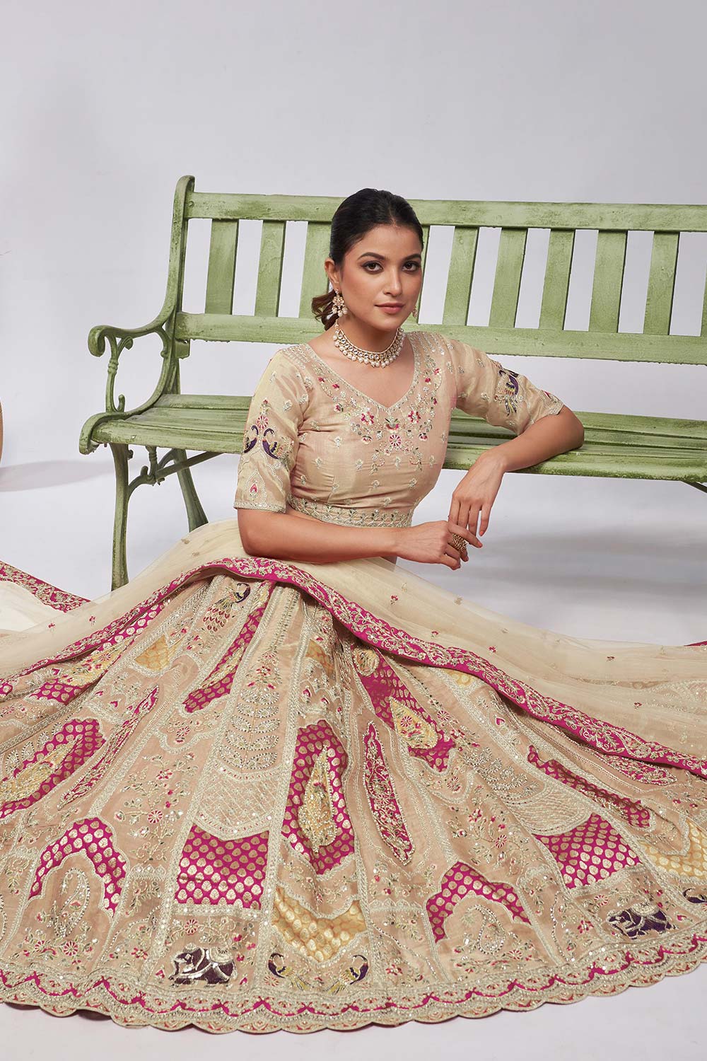 Ivory Orgenza silk  Embroidered Lehenga Set