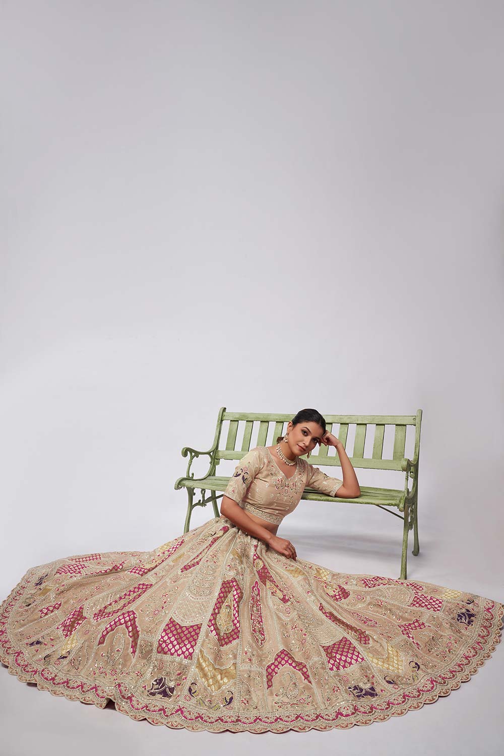 Ivory Orgenza silk  Embroidered Lehenga Set